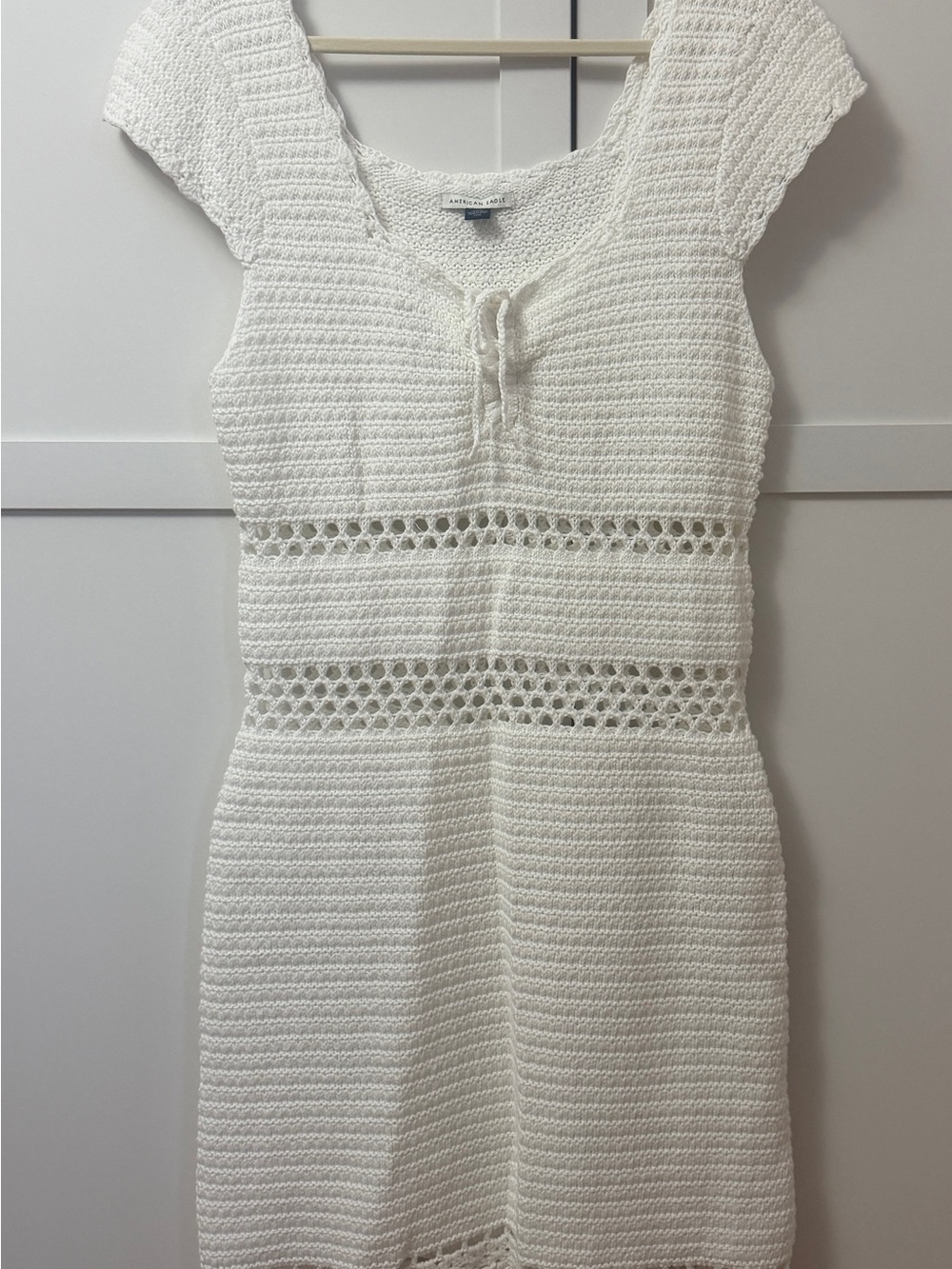 American Eagle Outfitters White Crochet Tie-Front Mini Dress